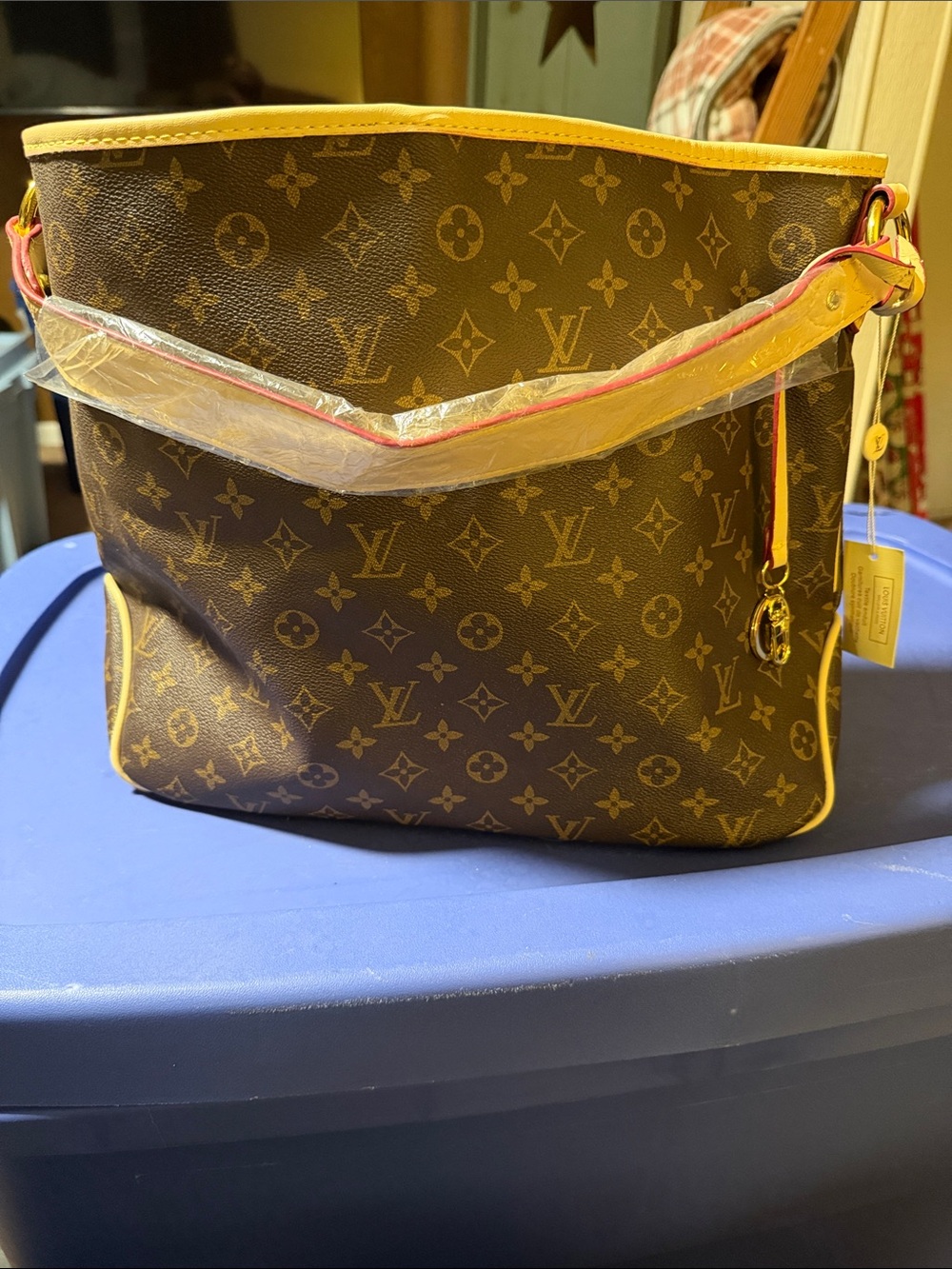 Louis Vuitton Monogram Shoulder Bag - Brown with Yellow Trim and Pink Edge